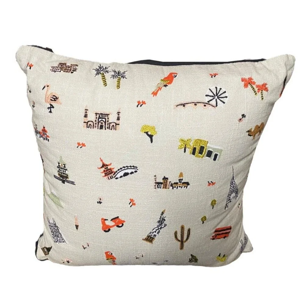 Rifle‎ Paper Throw Pillow Wanderlust Landmark Loloi Pillow 18x18 Embroidered